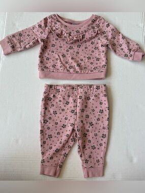 Cute Carter’s Pink Floral Ruffle Sweatshirt & Jogger Set 3M